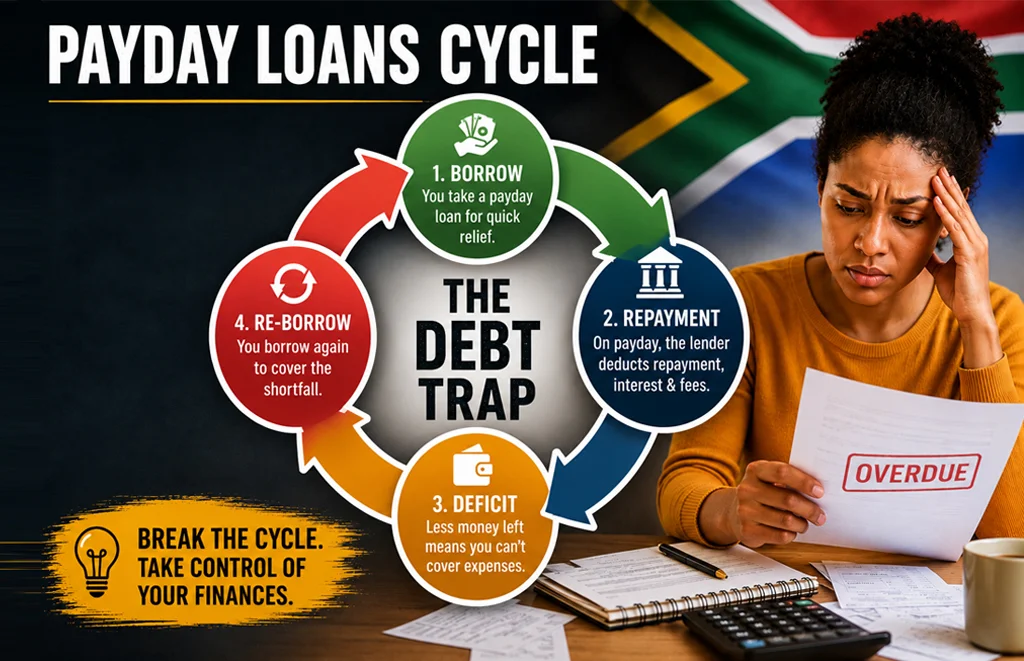 Why do people find it hard to get out of a payday loan cycle in South Africa?